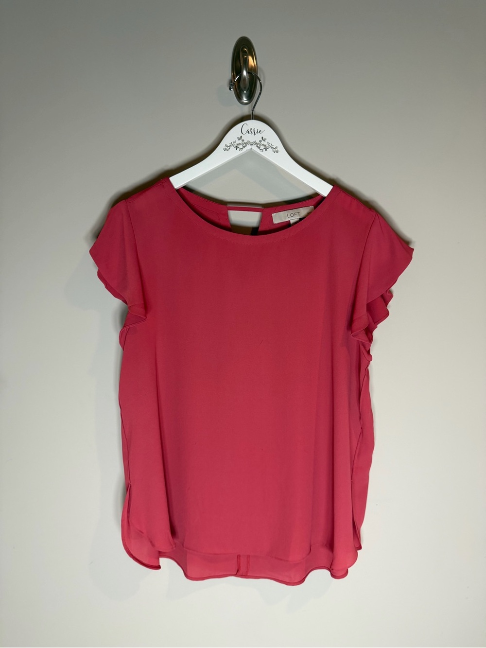 LOFT Petite Pink Flutter Sleeve Blouse Size Large LP